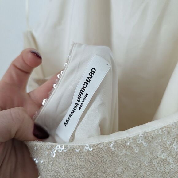 Amanda Uprichard cream ivory Aurora Samba sequin mockneck halter mini dress - Picture 3 of 6